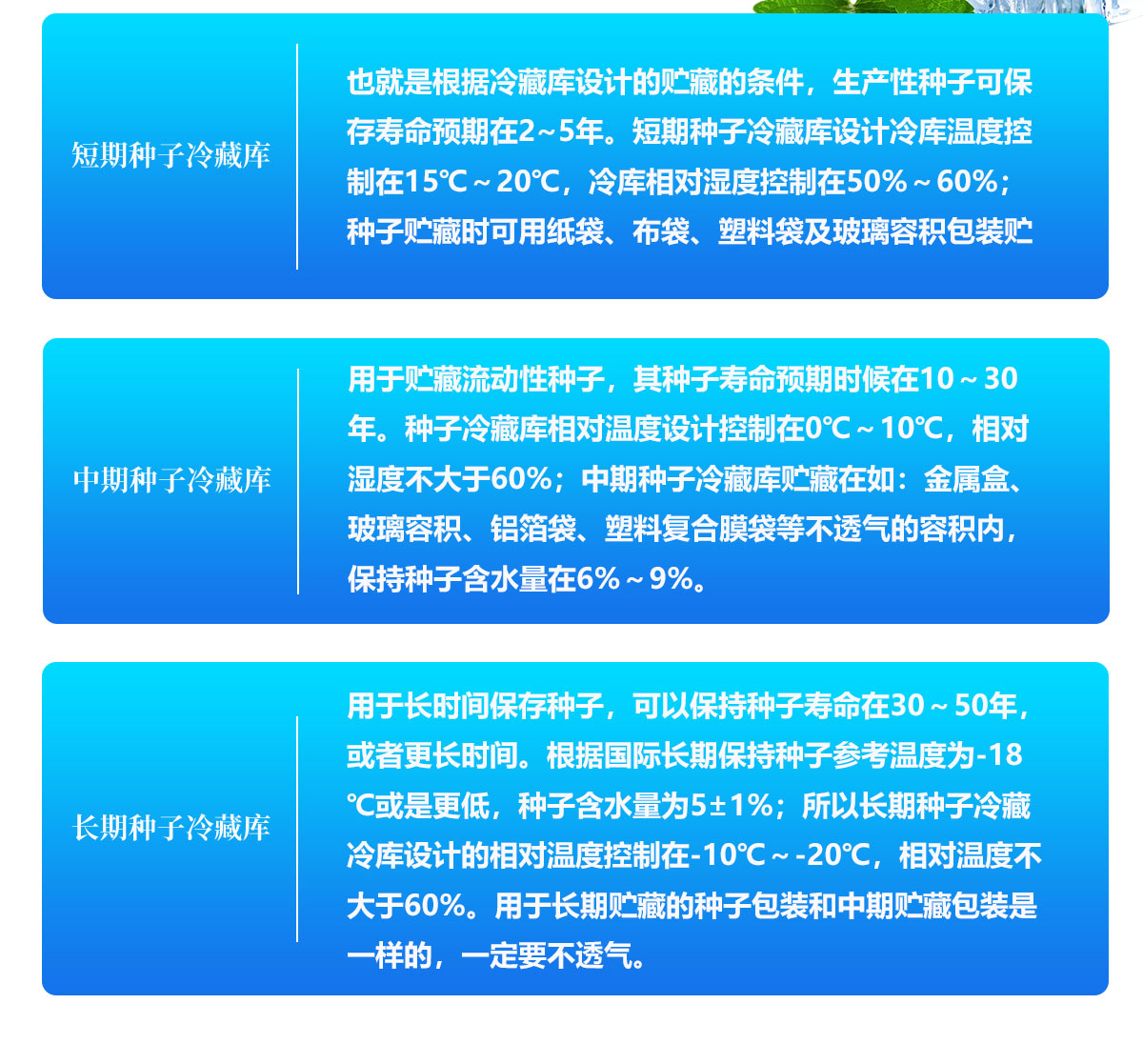 短期、中期和長期種子儲藏冷庫設計要求