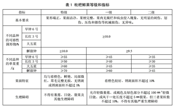 枇杷放冷庫前等級標準